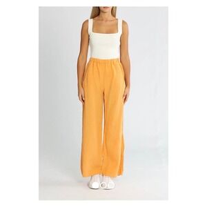 Bondi Born Women Apricot Orange 100% Bulgarian Linen Wide Leg Pants Size M